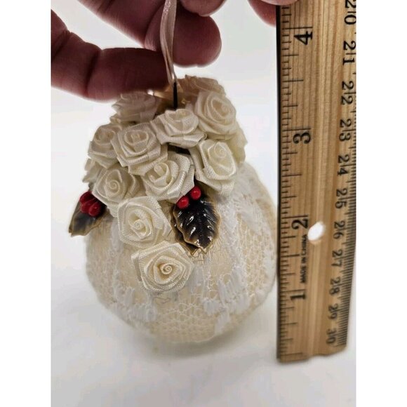 Handmade Victorian Lace & Flowers Christmas Tree Ornament Lot Of 4 ,"Peace",Boho - Picture 10 of 12